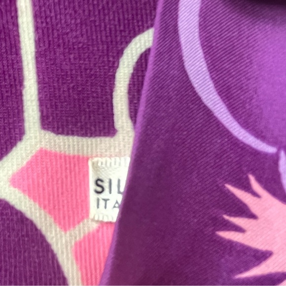 Vintage Silk Scarf Italy Oblong Pink Purple Floral 60s Flower Pucci Psychedelic - Picture 6 of 9